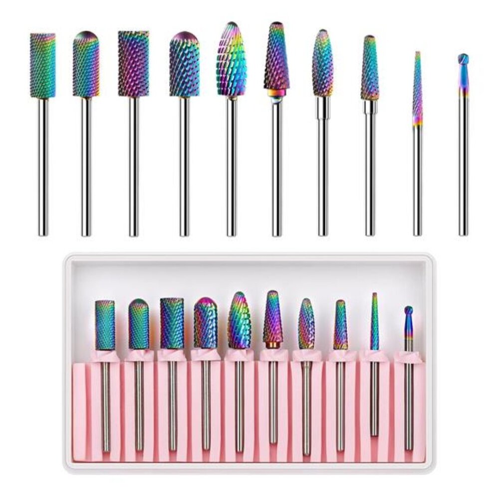 Nail Drill Bits Set, 10Pcs Tungsten Carbide, Remove Acrylic Poly Nail Gel
